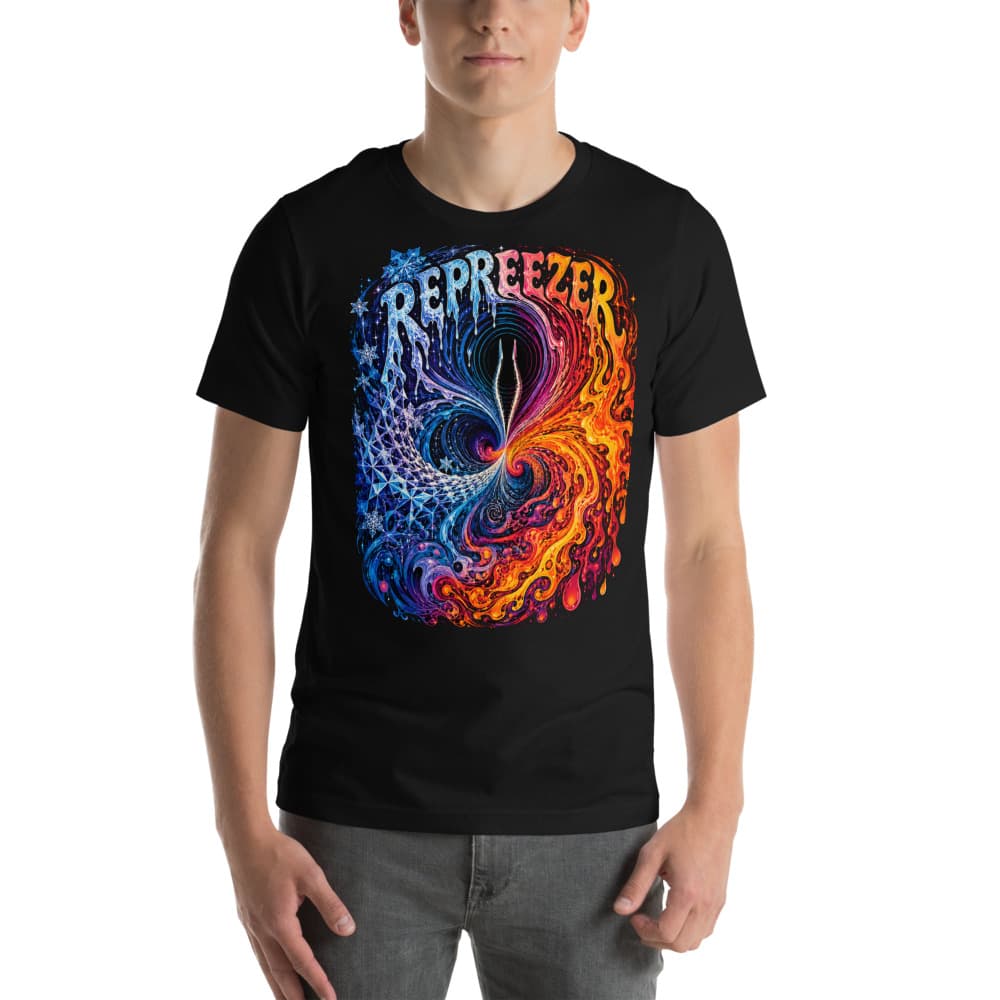 Man wearing the REPREEZER graphic tee in black