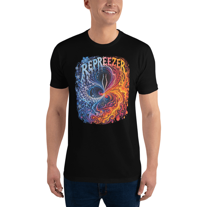 Man wearing the REPREEZER graphic tee in black