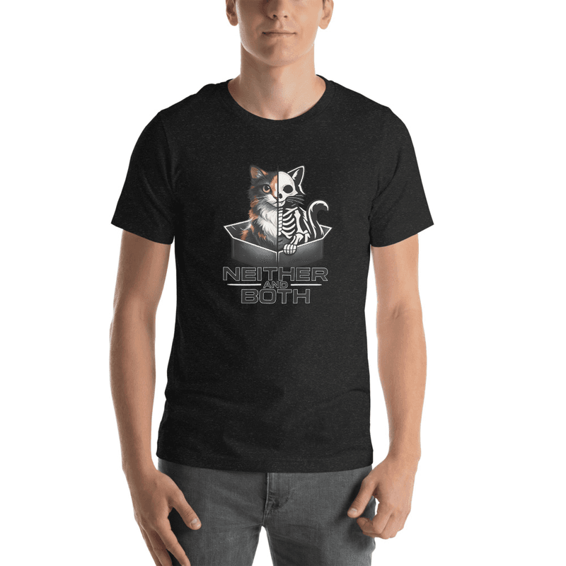 Man wearing the Schrödinger's Oasis graphic tee in black